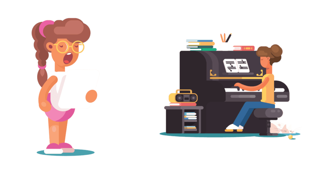 A Full voice music student singing for the teacher on piano