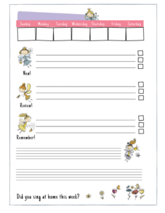 Weekly Schedual of a yound singer in a planner book