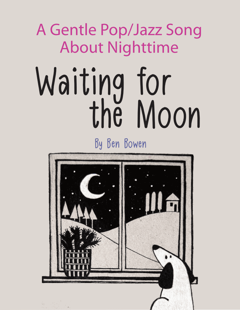 A Dog looking out the window at the moon