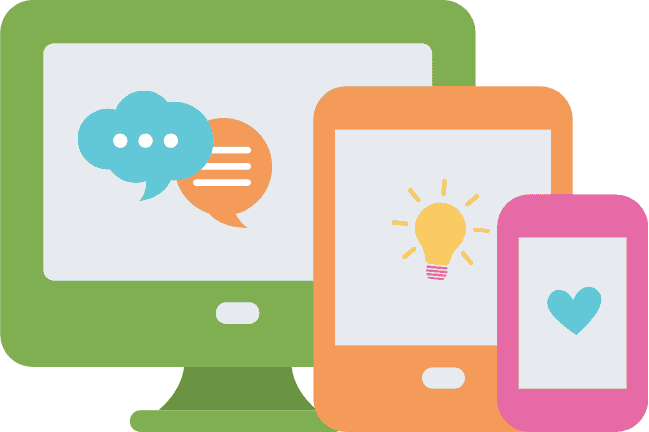 illustration of computer monitor, tablet, and mobile phone.