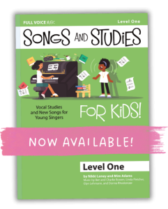 cover of Songs and Studies for Kids! Level One with label "now available"