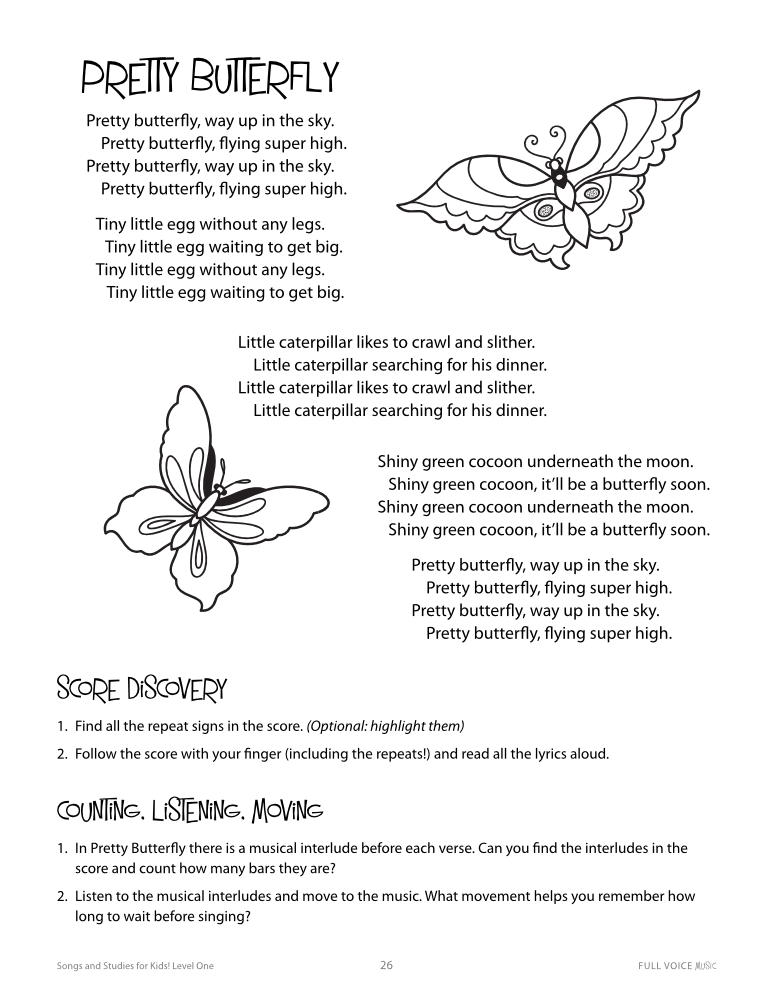 Songs and Studies for Kids! Level One product image - pretty butterfly 1