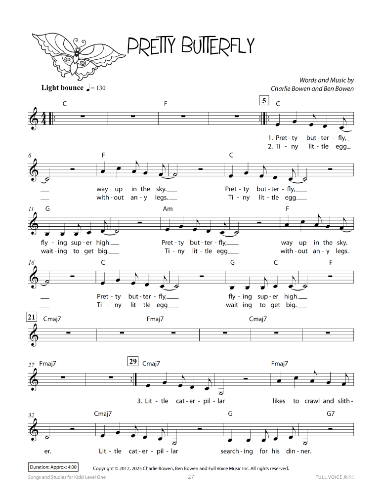 Songs and Studies for Kids! Level One product image - pretty butterfly 2