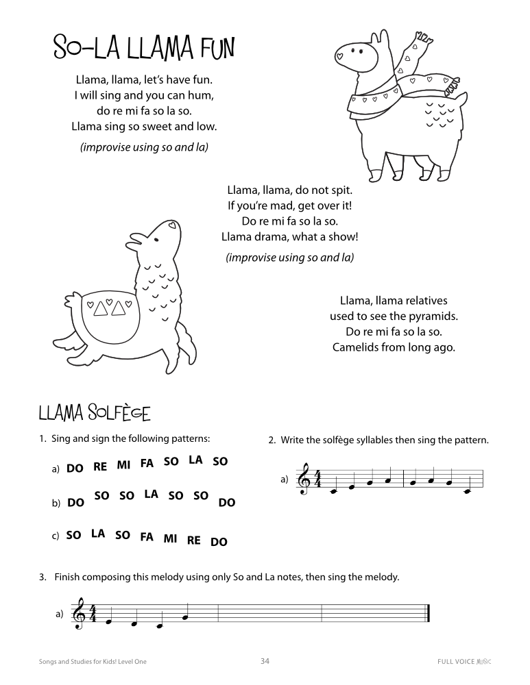 Songs and Studies for Kids! Level One product image - so la llama fun 1
