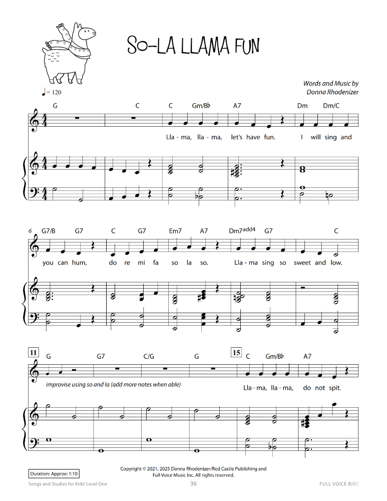 Songs and Studies for Kids! Level One product image - so la llama fun 2