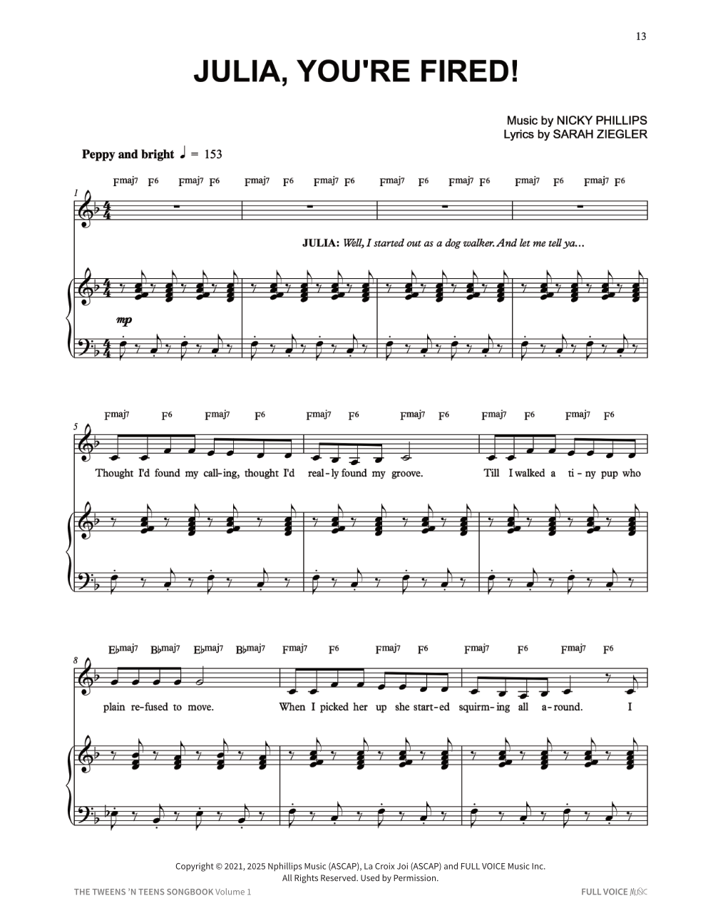 The first page of "Julia, You're Fired!" sheet music.